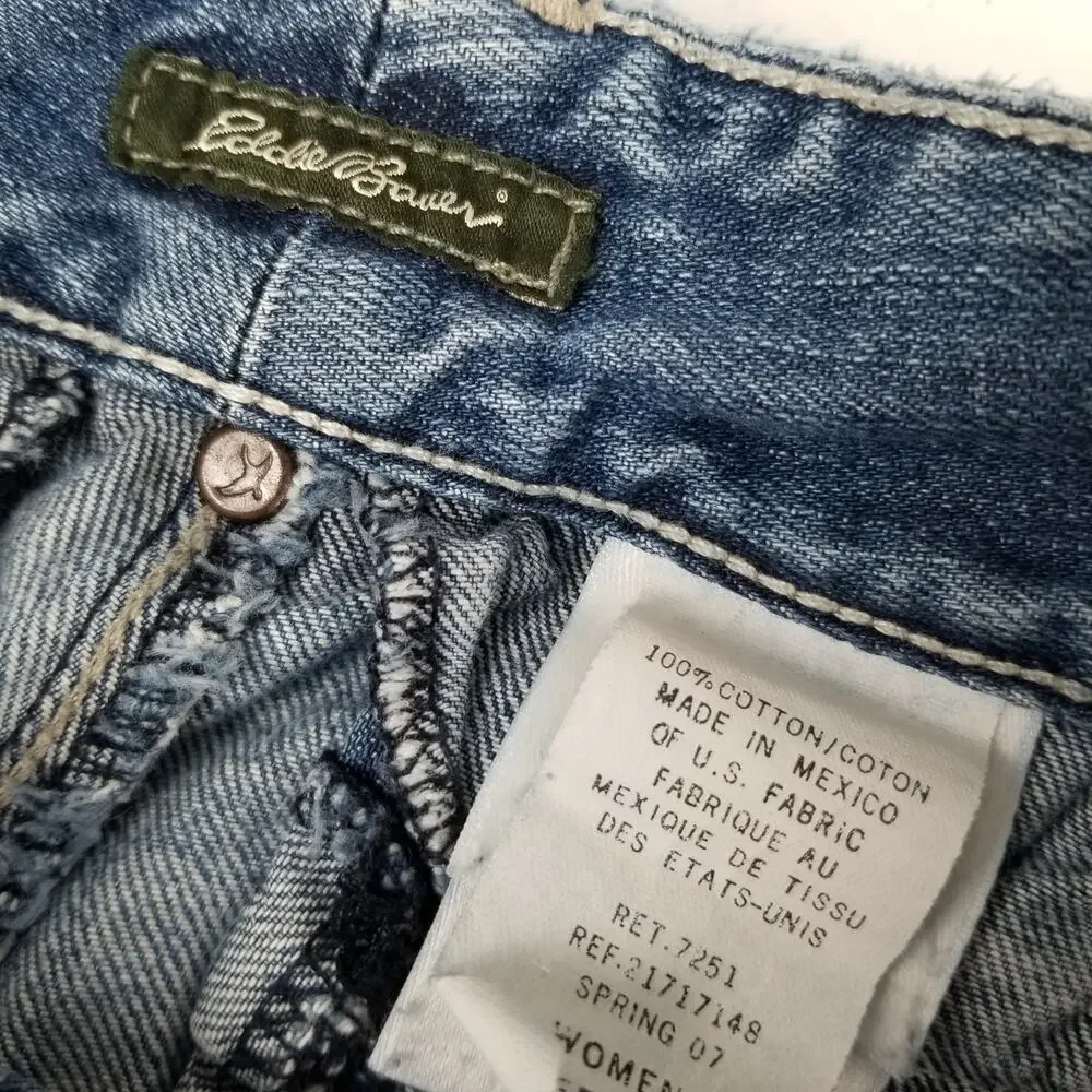 Eddie Bauer Blue Denim Jeans Bootcut Flare Button Loops Vintage Nice Size 2 R